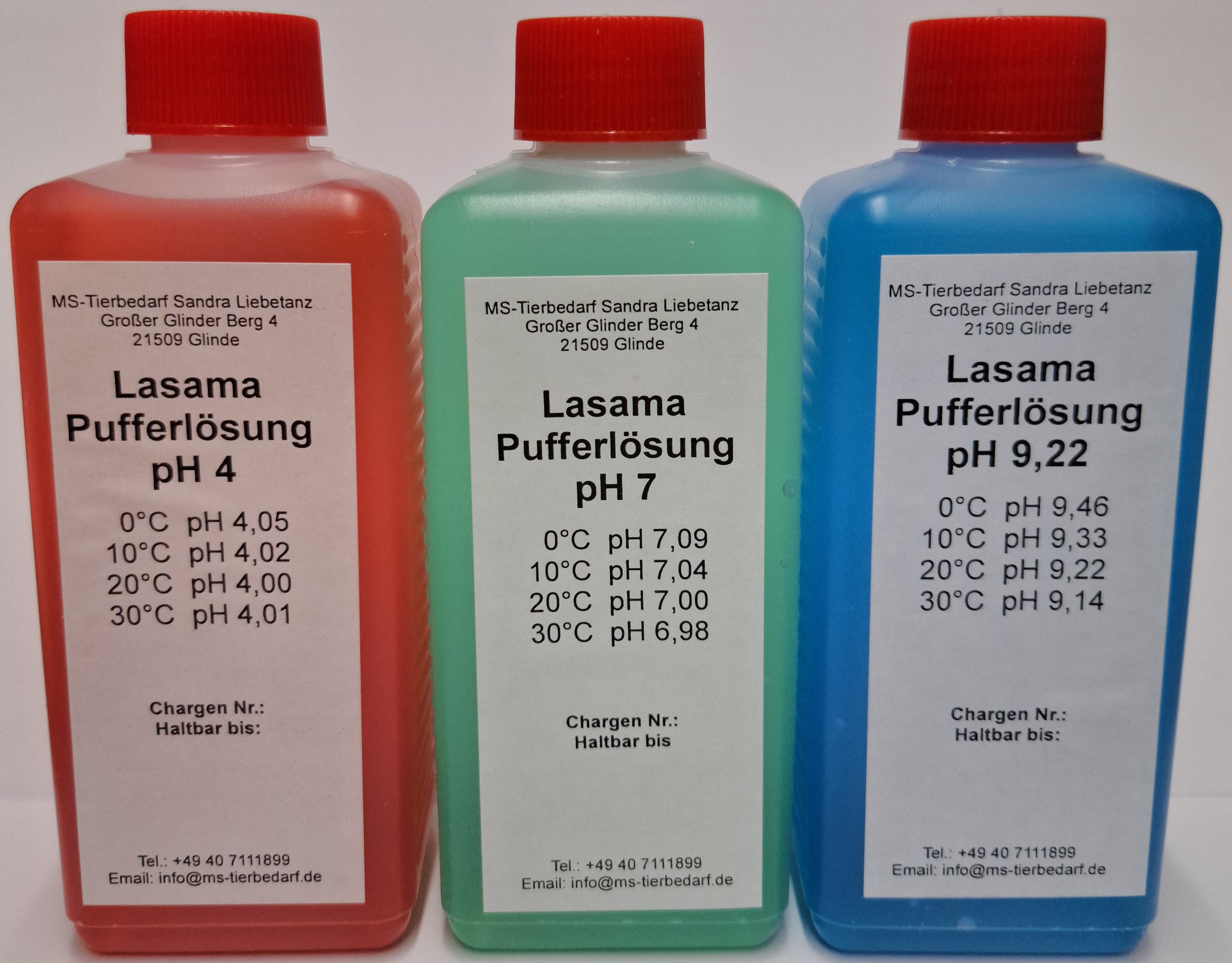 Lasama Pufferlösung / Eichlösung Set je 100 ml pH4, pH7 + pH9,22